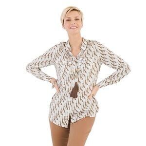 Chico’s Cheetah Print Blouse Button Down Long Sleeve - Size Large